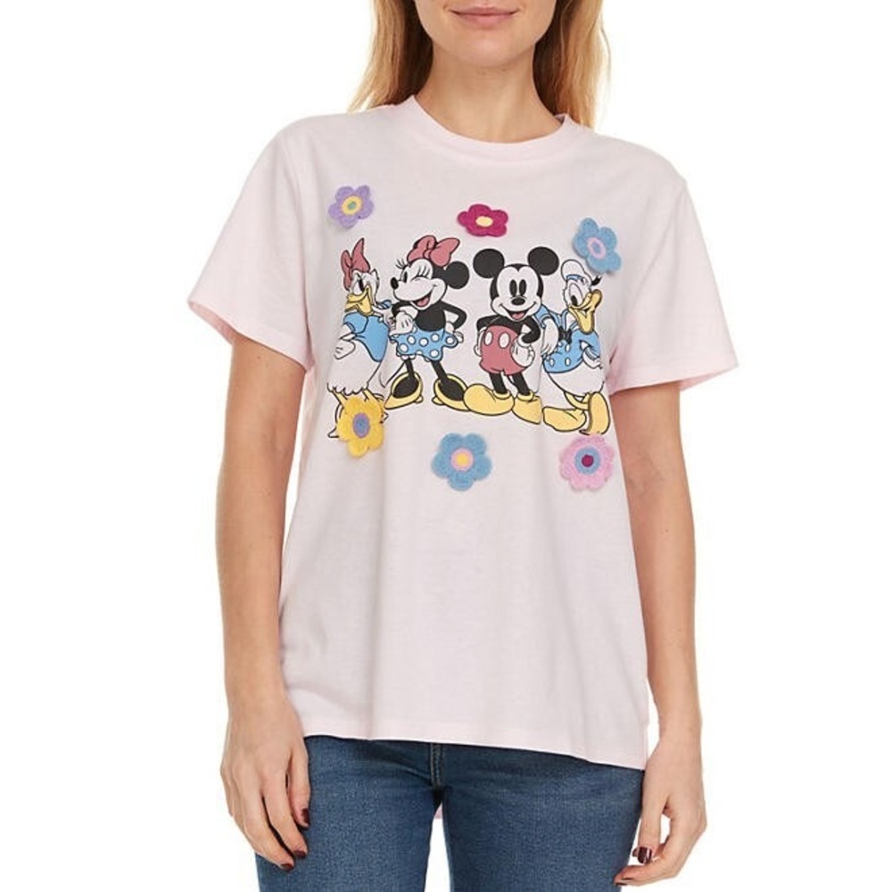 Mickey and Friends Ladies Crochet Character Tee Pink XL Disney T-Shirt